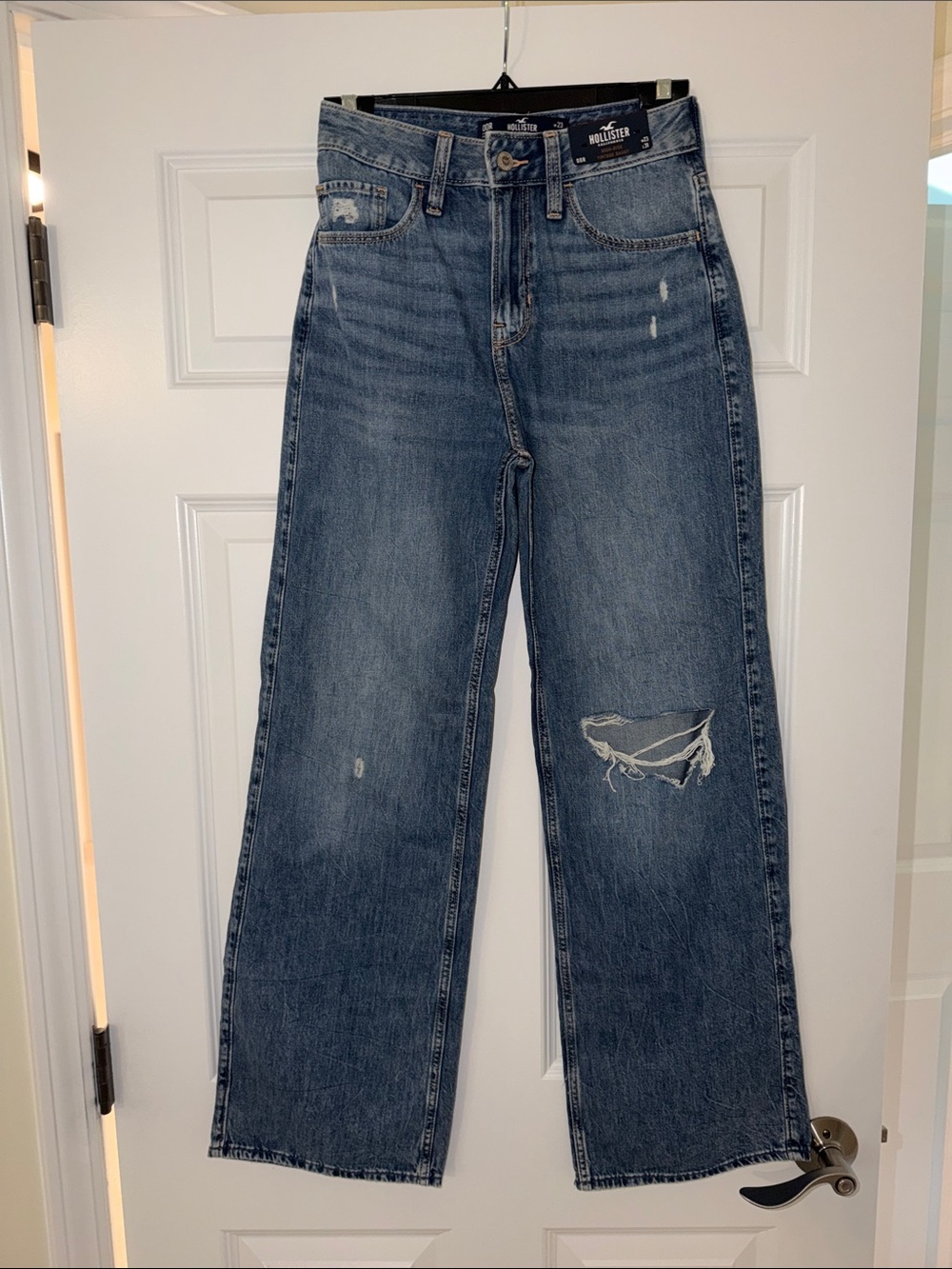 Hollister Women's Wide-Leg Distressed Jeans - Medium Blue
